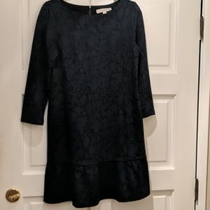 LOFT Black and blue floral ruffle dress